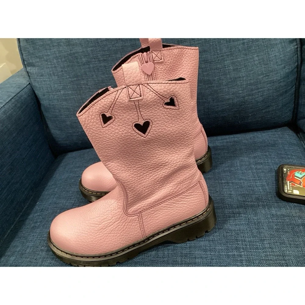 Dr Doc Martens Bex Heart P-O Boots Cowgirl Women's Size 6 Soft Pink Leather NEW